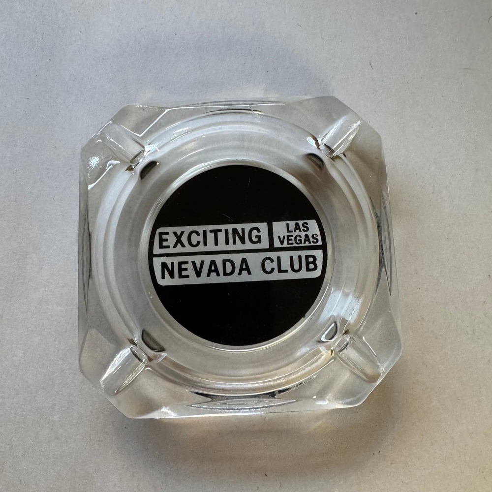 Vintage Exciting Nevada‎ Club Las Vegas Glass Ashtray Clear Square Tobacciana